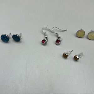 4 pair Elegant Silver and Red Earrings Set